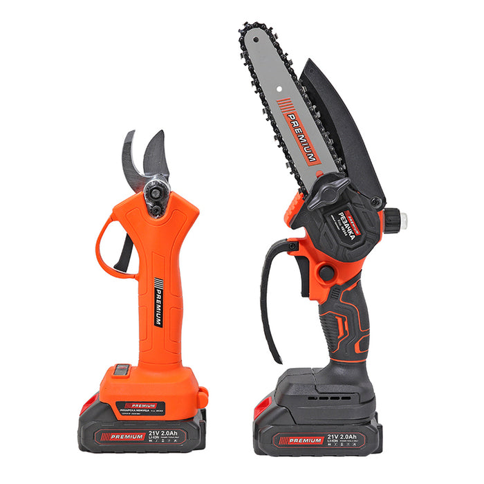 BATTERY SET MINI SAW AND VINE SCISSORS PREMIUM 21 V, NUMBER OF BATTERIES 2, 2.00 Ah, BAR LENGTH 15.00 cm