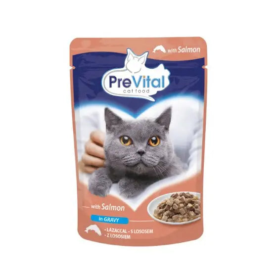 PREVITAL Cat Food Mix of Flavors Chicken Veal Salmon in Gravy - Wet Cat Food - 12 x 100g - Wet foodDLK-KAM<<<For