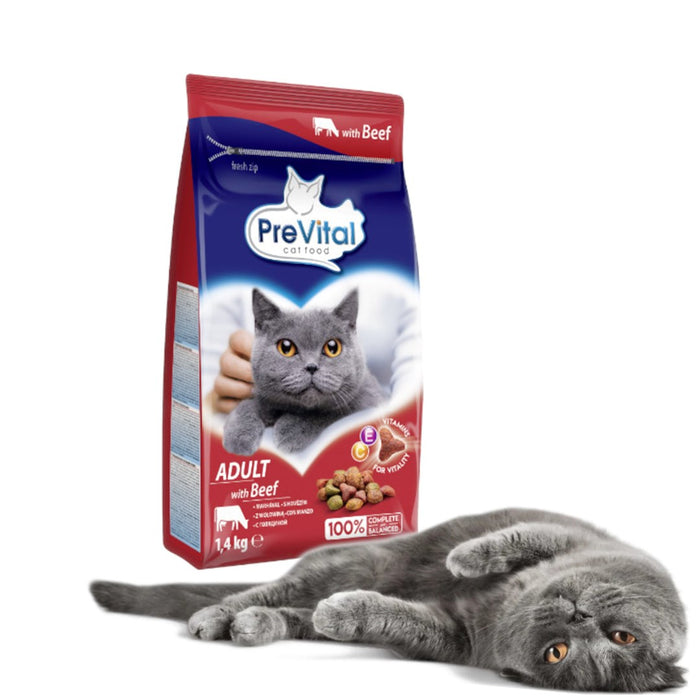 PREVITAL Cat Food Adult with Beef - Dry Cat Food - 1.4 kg