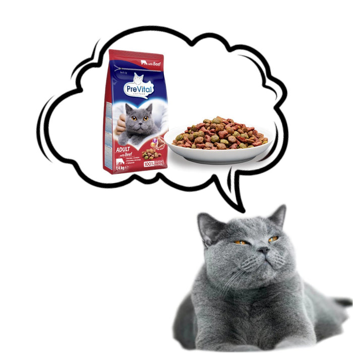 PREVITAL Cat Food Adult with Beef - Dry Cat Food - 1.4 kg