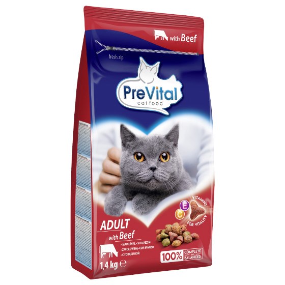 PREVITAL Cat Food Adult with Beef - Dry Cat Food - 1.4 kg
