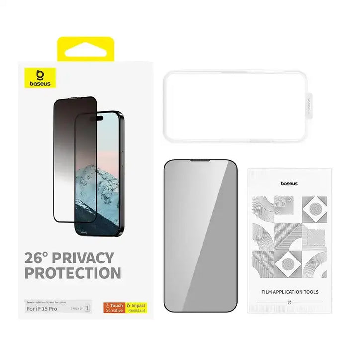 Privacy Protection Tempered Glass Baseus Diamond iPhone 15 Pro - For smartphones<<<Tempered glass and screen