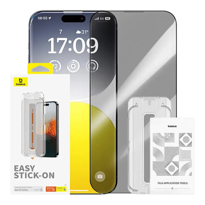 Privacy Protection Tempered Glass Baseus Sapphire iPhone 15 Pro - For smartphones<<<Tempered glass and screen
