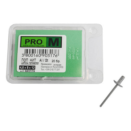 WIDE PERIPHERAL POP-RIVET 4X8X12 MM PRO M 20 PCS