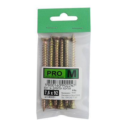 SCREW FOR DIRECT MOUNTING 7.5X92 MM PRO M 6 PCS