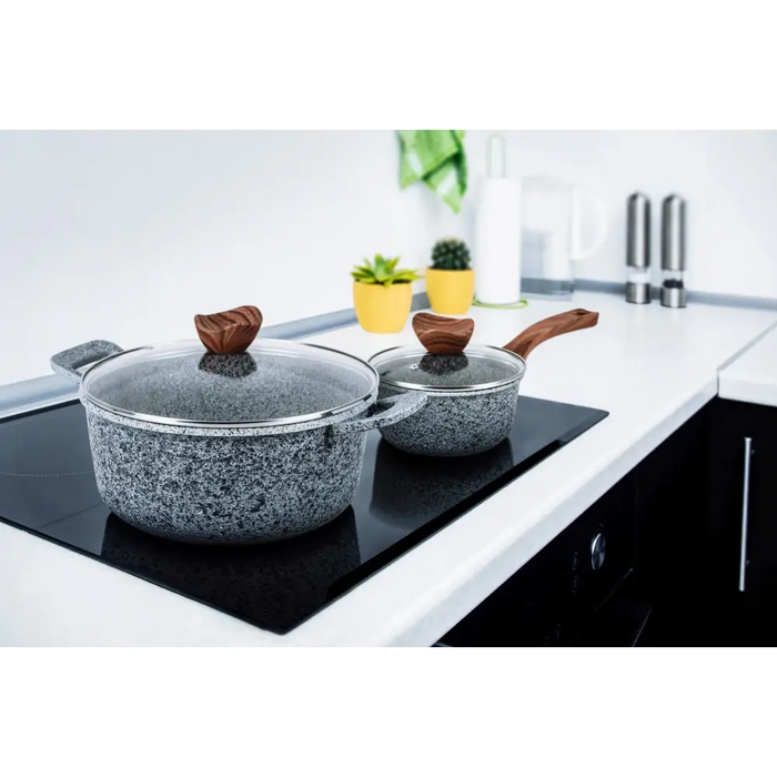 PROMIS Set of pots GRANITE saucepan 16 cm pots 20,24,28 brown handles - Non-electric pots / pansAGD-GAR<<<Home