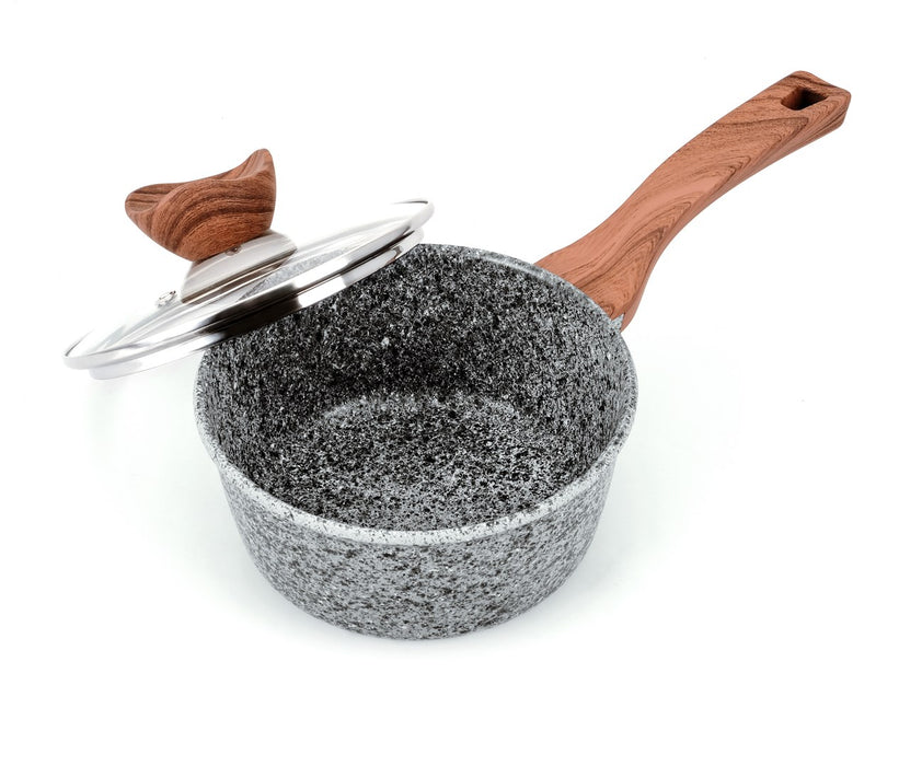 PROMIS Set of pots GRANITE, saucepan 16 cm, pots 20,24,28 brown handles
