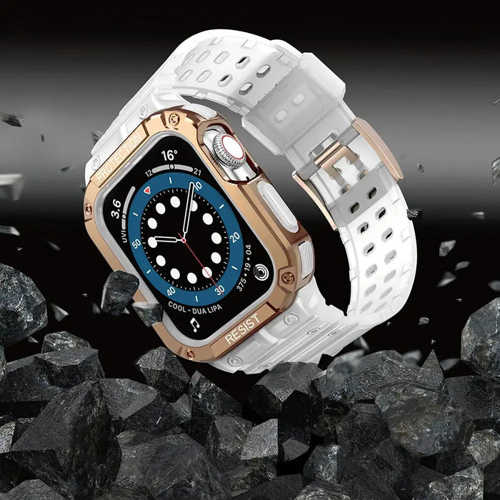 Protect Strap Band for Apple Watch 42/44/45mm Armored Case Strap - Transparent Rose Gold - Smartwatch straps