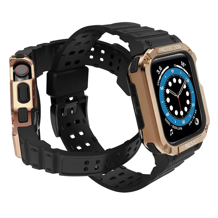 Protect Strap Band for Apple Watch 42/44/45mm Armored Case Strap - Black Rose Gold - Smartwatch straps