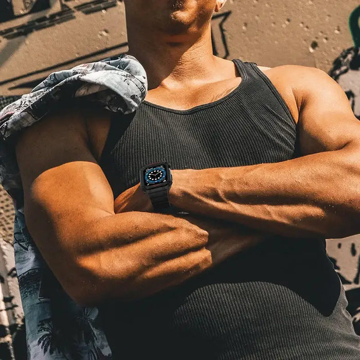 Protect Strap Band for Apple Watch 42/44/45mm Armored Case Strap - White Rose Gold - Smartwatch straps