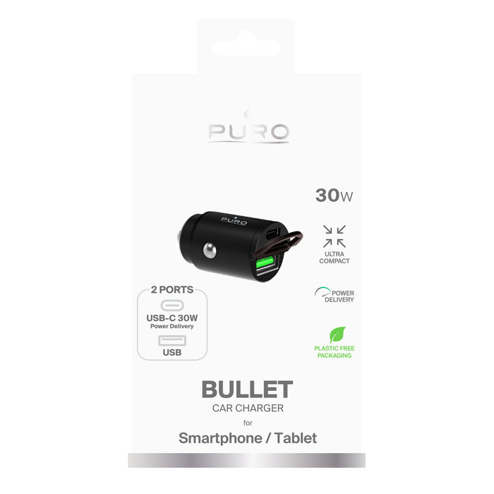 Puro Mini 30W Power Delivery USB-C USB-A Car Charger - Black