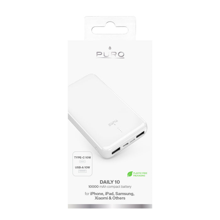 Powerbank Puro White 10000mAh 12W 2xUSB-A + USB-C - white