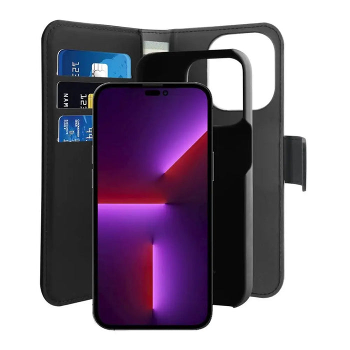 Puro Wallet Detachable MagSafe 2in1 PU Leather Case with Flap and Wallet for iPhone 14 Pro - Black - Cell phone cases