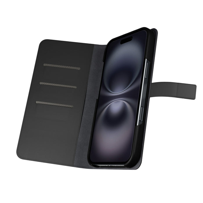 Puro Wallet Detachable MagSafe 2in1 PU Leather Case with Flap and Wallet for iPhone 16 - Black