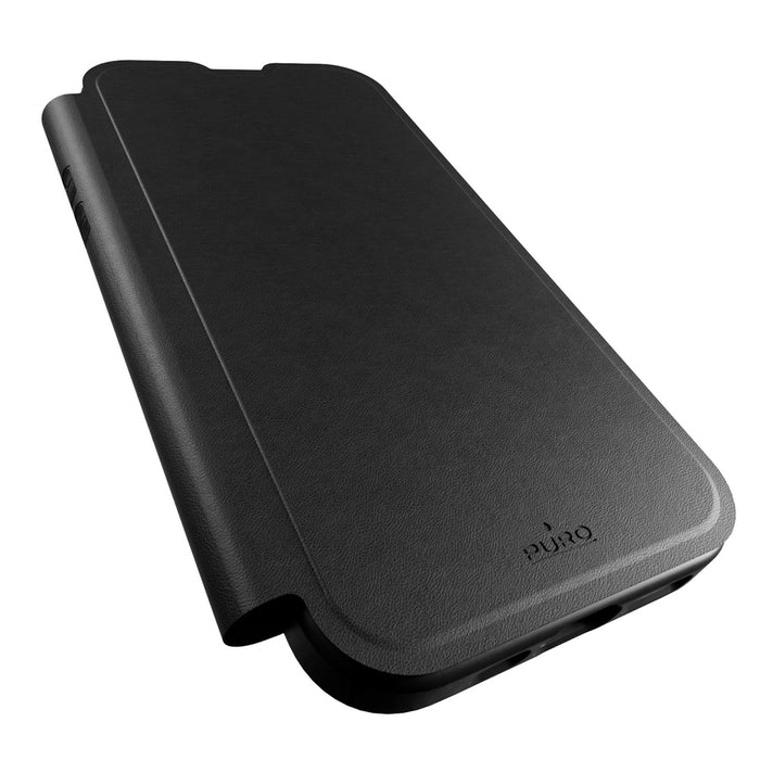 Puro Book Mag MagSafe Leather Case with Flap and Card Slot for iPhone 16 - Black