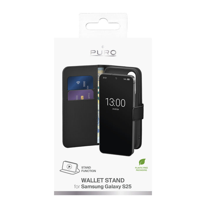 Puro Booklet Case with Flip and Wallet for Samsung Galaxy S25 - Black
