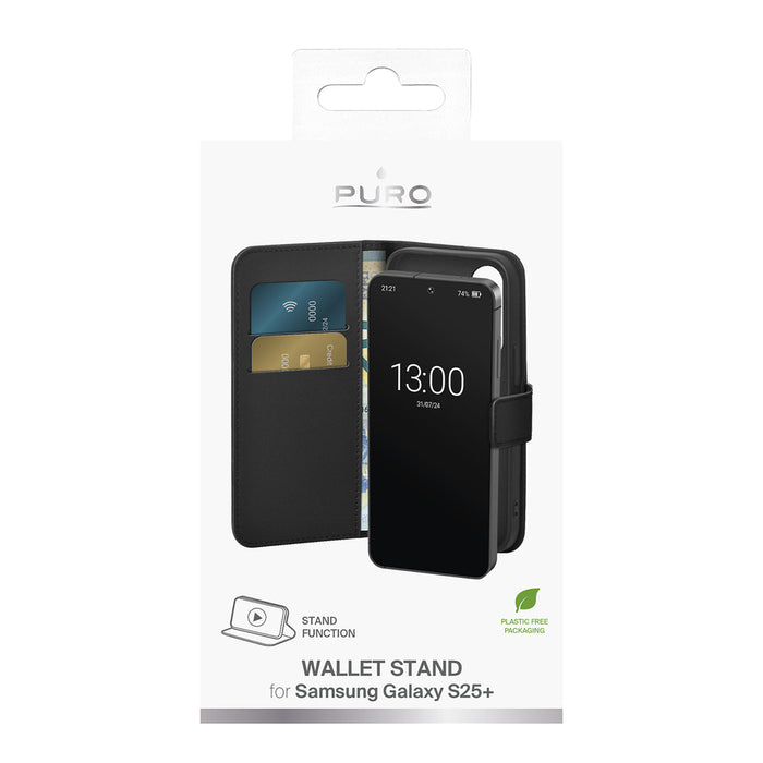 Puro Booklet Case with Flip and Wallet for Samsung Galaxy S25+ - Black