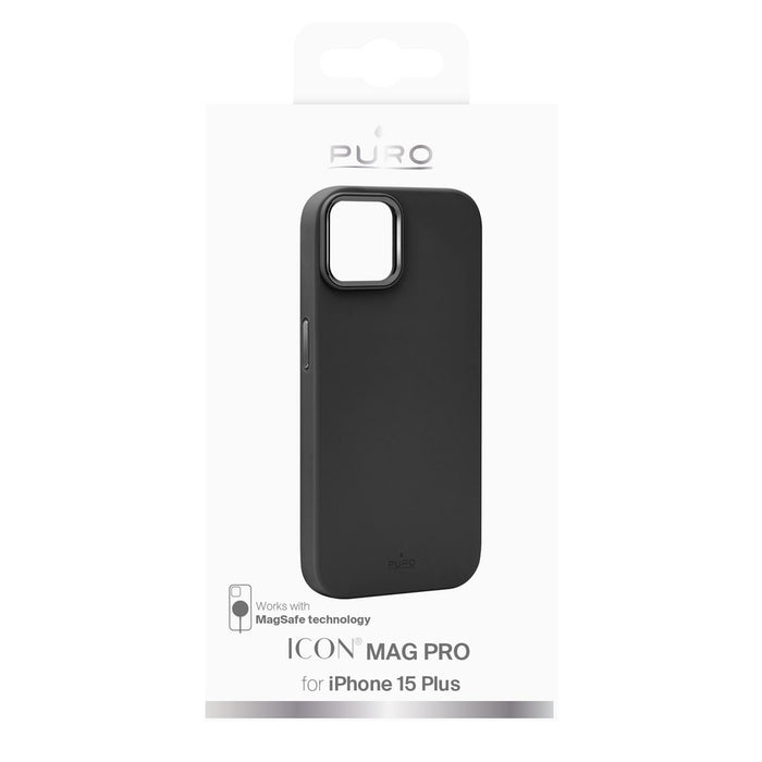Puro Icon Mag Pro Silicone Case with MagSafe with Metal Buttons for iPhone 15 Plus - Black