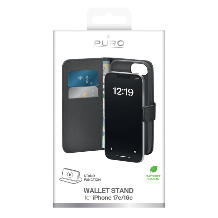 Puro Booklet Case with Flip and Wallet for iPhone 16e/17e - Black