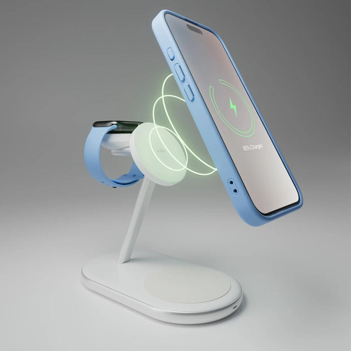 Puro Mag Station Qi2 3-in-1 Wireless Charger Compatible with MagSafe - White