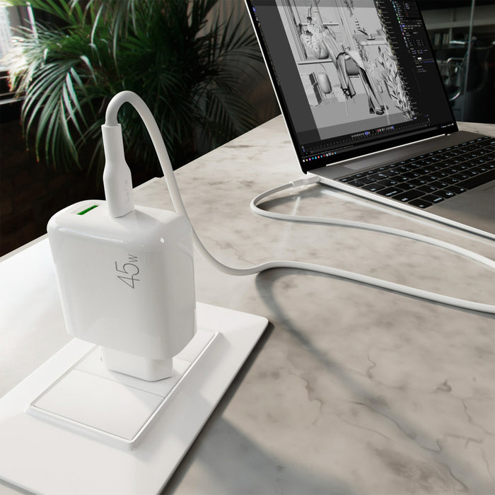 Puro Daily Prolite 45W USB-C USB-A Power Delivery charger with USB-C cable - white