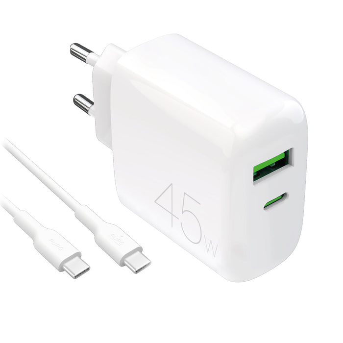 Puro Daily Prolite 45W USB-C USB-A Power Delivery charger with USB-C cable - white