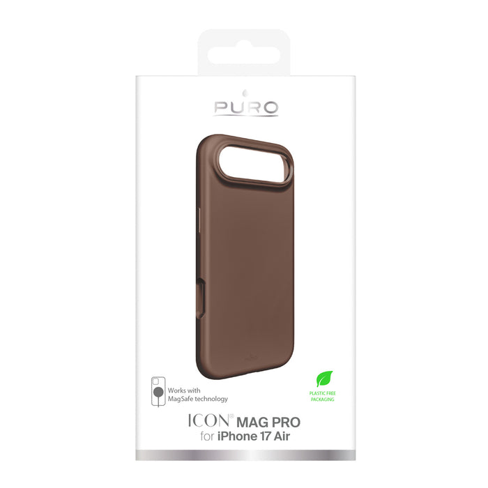 Puro Icon Mag Pro Liquid Silicone Case for iPhone 17 Air, MagSafe Compatible, with Camera Protection and Aluminum Buttons - Brown