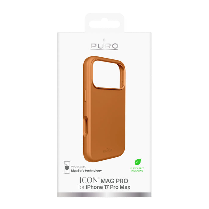 Puro Icon Mag Pro Liquid Silicone Case for iPhone 17 Pro Max, MagSafe Compatible, with Camera Protection and Aluminum Buttons - Orange