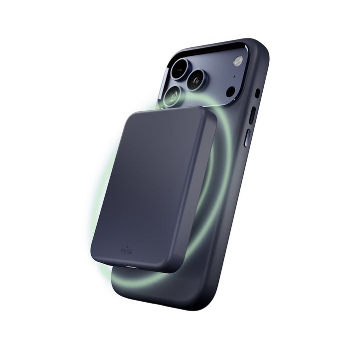 Puro Icon Mag Pro Liquid Silicone Case for iPhone 17 Pro, MagSafe Compatible, with Camera Protection and Aluminum Buttons - Dark Blue