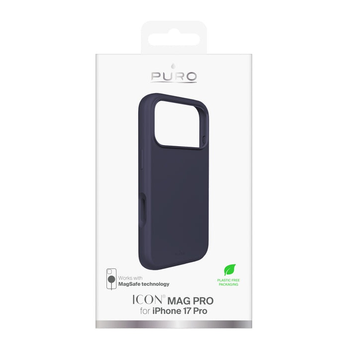 Puro Icon Mag Pro Liquid Silicone Case for iPhone 17 Pro, MagSafe Compatible, with Camera Protection and Aluminum Buttons - Dark Blue