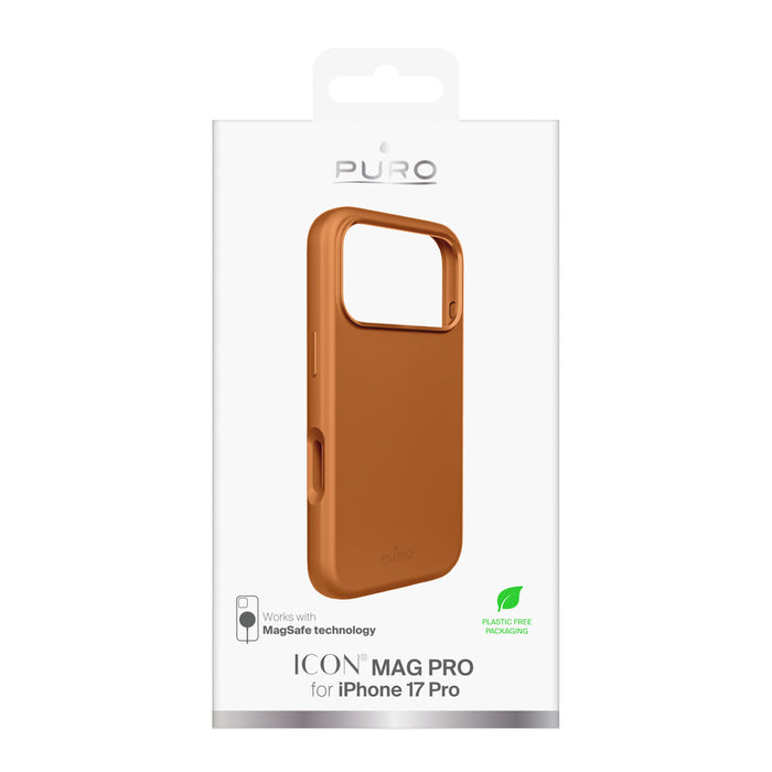 Puro Icon Mag Pro Liquid Silicone Case for iPhone 17 Pro, MagSafe Compatible, with Camera Protection and Aluminum Buttons - Orange