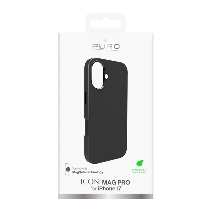 Puro Icon Mag Pro Liquid Silicone Case for iPhone 17, MagSafe Compatible, with Camera Protection and Aluminum Buttons - Black