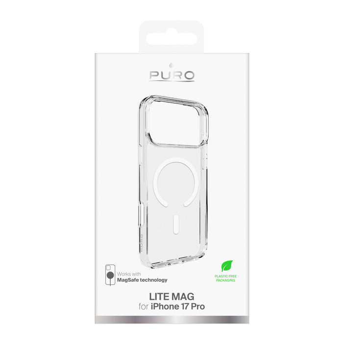 Puro Lite Mag TPU+PC Case Compatible with MagSafe for iPhone 17 Pro - Transparent with White Ring
