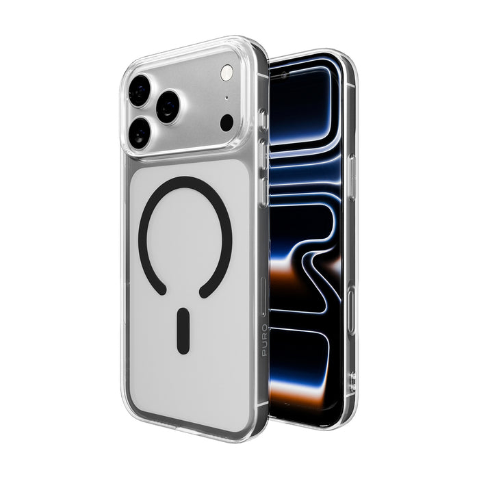 Puro Lite Mag TPU+PC Case Compatible with MagSafe for iPhone 17 Pro - Transparent with Black Ring