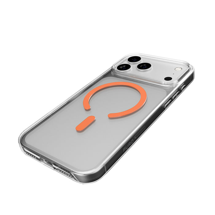 Puro Lite Mag TPU+PC Case Compatible with MagSafe for iPhone 17 Pro - Transparent with Orange Ring