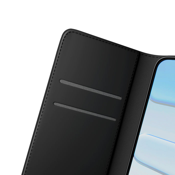Puro Wallet Stand Case for iPhone 17 Pro Made of Eco-Leather, with a Flap, Wallet, and Stand Function - Black
