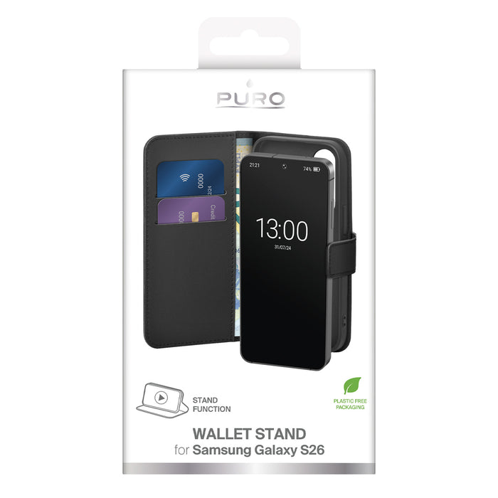 Puro Eco-Leather Case for Samsung Galaxy S26 with Wallet - Black