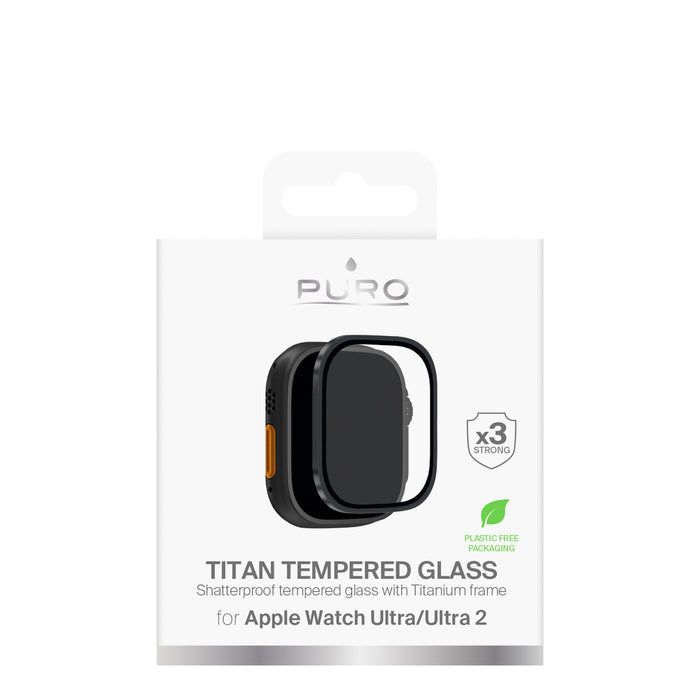 Puro Tempered Glass with Titanium Bezel for Apple Watch Ultra / Ultra 2 / Ultra 3M - Black