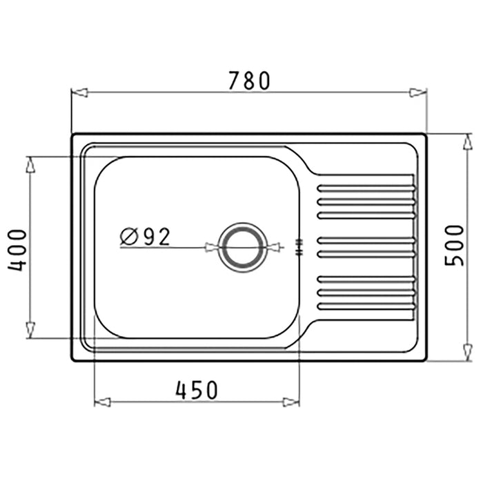 KITCHEN SINK PYRAMIS INSET 78X50 CM 1B1D Ф92