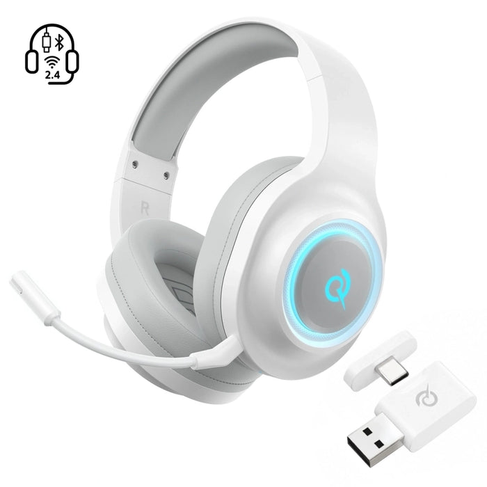 QCY Heroad V200 Tri-Mode Gaming Headphones with 7.1 Sound, 240h Battery, and Detachable Microphone - White
