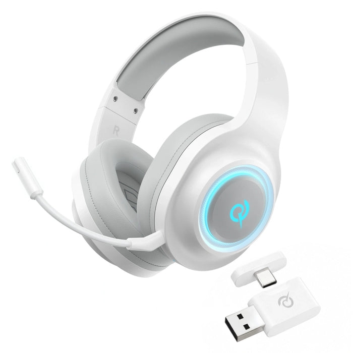 QCY Heroad V200 Tri-Mode Gaming Headphones with 7.1 Sound, 240h Battery, and Detachable Microphone - White