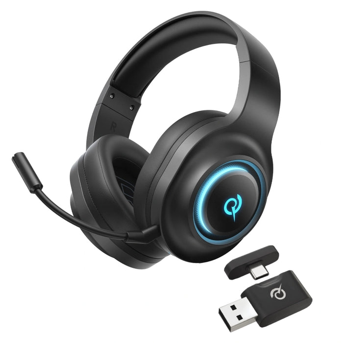 QCY Heroad V200 Tri-Mode Gaming Headphones with 7.1 Sound, 240h Battery, and Detachable Microphone - Black