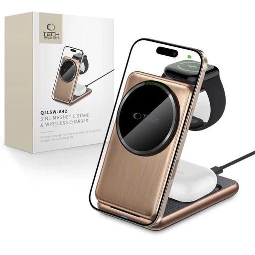 QI15W-A42 3in1 Inductive Charger with MagSafe for Apple Devices - Gold - Cell phone USB charger<<<HurtelXML