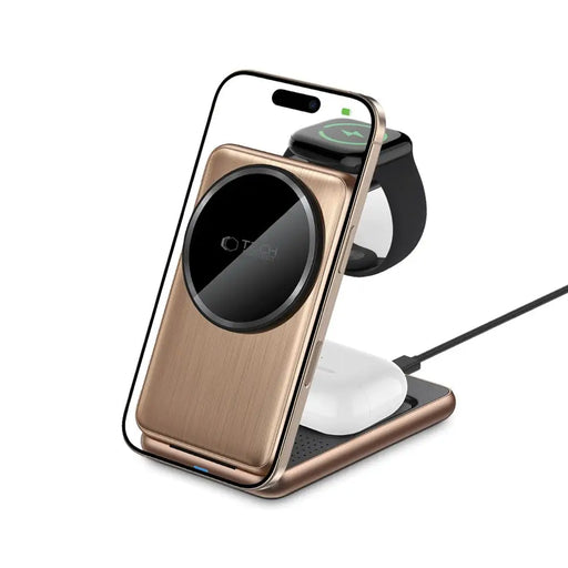 QI15W-A42 3in1 Inductive Charger with MagSafe for Apple Devices - Gold - Cell phone USB charger<<<HurtelXML