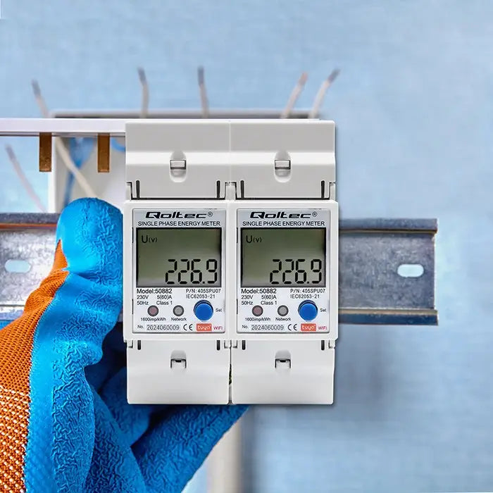 Qoltec 50882 Single phase electronic energy consumption meter for DIN rail | Wi-Fi | TUYA | 230V | LCD - Energy