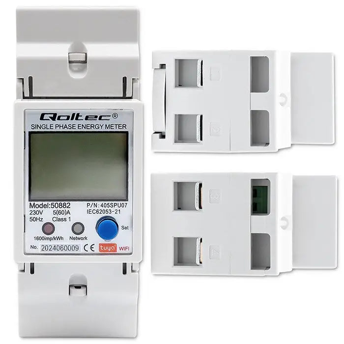 Qoltec 50882 Single phase electronic energy consumption meter for DIN rail | Wi-Fi | TUYA | 230V | LCD - Energy