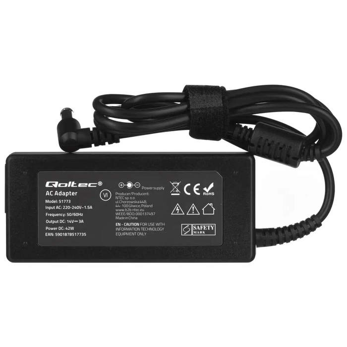 Qoltec 51773 Power adapter for Samsung monitor 42W | 3A | 14V | 6.5 * 4.4 + power cable - Other devices power