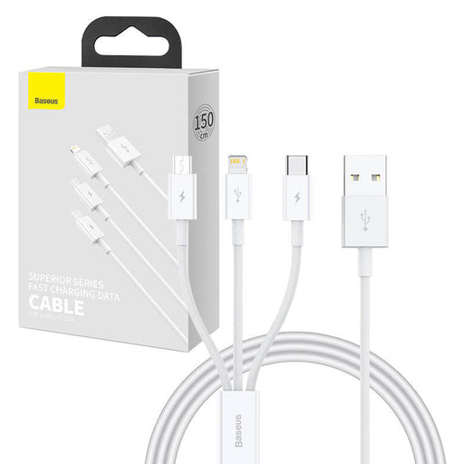 Quick Charge USB to M + L + C Baseus Superior Data 3.5A 1m (White) - Combo Cables<<<USB cables<<<GSM
