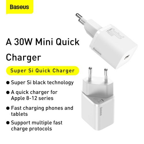 Quick Charger Baseus Super Si 1C 30W (white) - Travel Charger<<<Accessories<<<Основна<<<DunaXML&&&mains