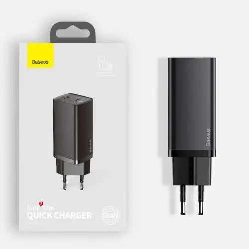 Quick Travel Charger Baseus GaN2 Lite USB + C 65W EU (black) - Travel Charger<<<Accessories<<<Основна<<<DunaXML&&&mains